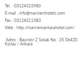 Marinem Ankara Hotel iletiim bilgileri